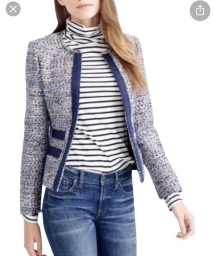 J crew metallic blue tweed jacket size 