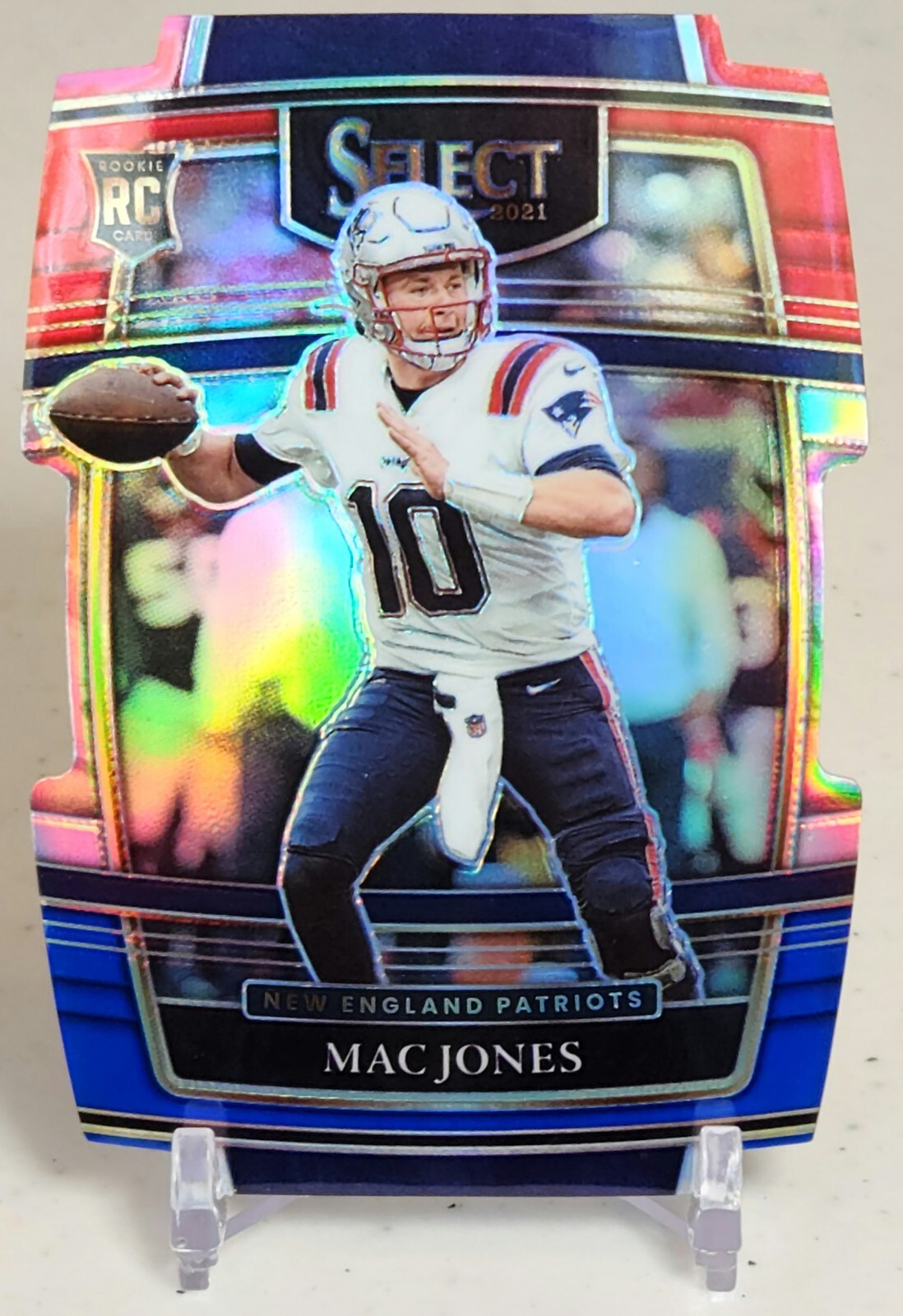 2021 Select Mac Jones #51 Concourse Red & Blue Die Cut Prizm Rookie Card