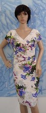 NWOT ADRIANNA PAPELL ivory w purple flowers beaded Short Sleeve V-Neck Dress,6P