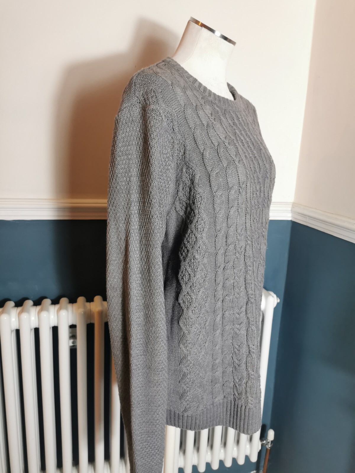 New Look Men's Grey Cable Knit Sweater XL Jumper Pullover Crew Neck eBay