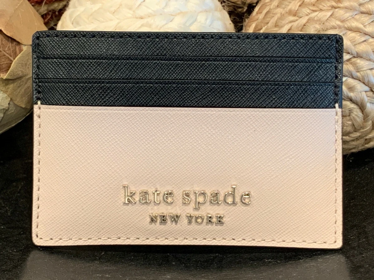 NWT Kate Spade Small Slim Card Holder Cameron WARM BEIGE BLACK