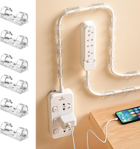 Self-Adhesive Tidy Wire Clips Transparent Cable Organiser Cord Holder - Picture 10 of 13