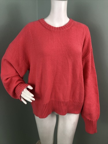 NWT Women's GAP L/S Coral-Pink Mix-Stitch Crewneck Sweater Sz XL  - Picture 4 of 12