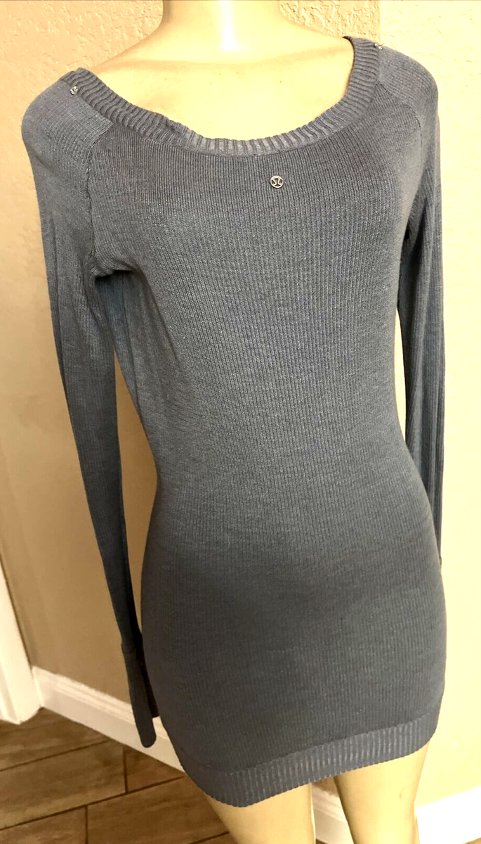 LULULEMON Ribbed Long Sleeve Shirt bodycon Low Scoop Neck SzM MINOR defect  c11 | eBay