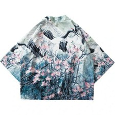 Mens Japanese Kimono Yukata Coat Jacket Cardigans Ukiyoe Outwear Harajuku Casual