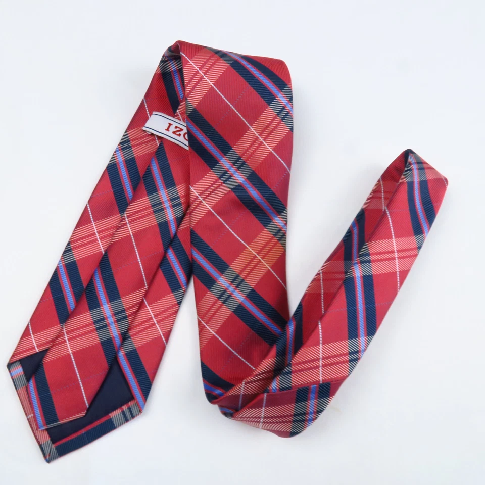 Corbata para hombre IZOD rojo azul estampado a cuadros 100 % poliéster 57x3 Foto 4 de 4