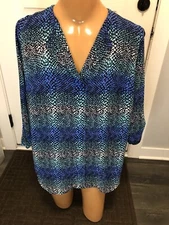 Pure energy Chiffon Tunic Blouse V-Neck 3/4 Roll Tap Sleeve Women Size 1X EUC