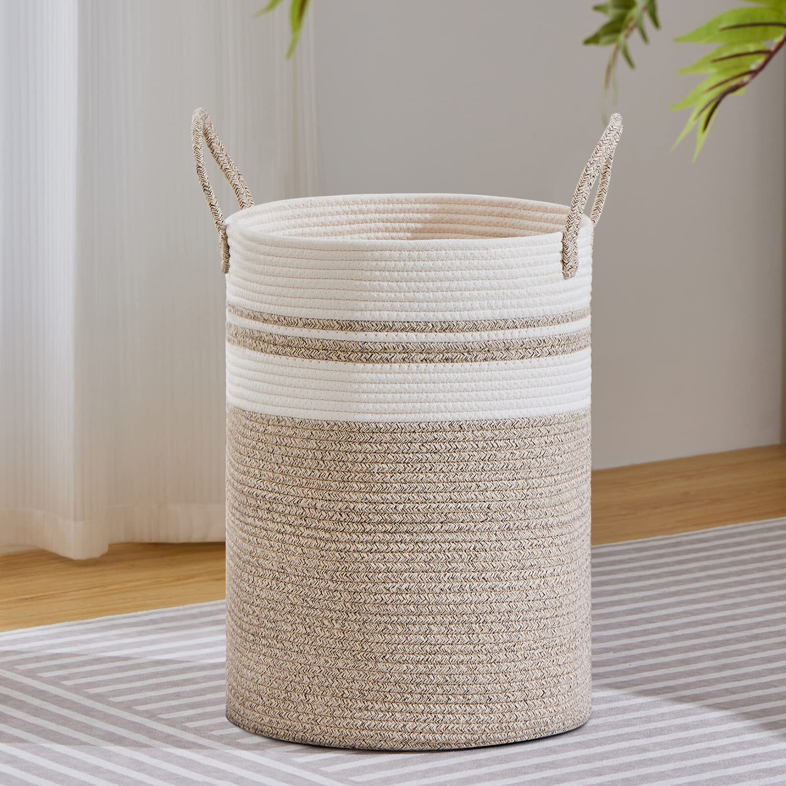 Large Woven Rope Laundry Hamper for Blankets, Toys, and Clothes Storage-image