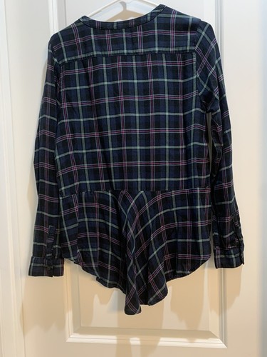 LUCKY BRAND PLAID BUTTON BACK SHIRTTAIL SHIRT v neck SIZE Medium multicolor - Picture 5 of 6