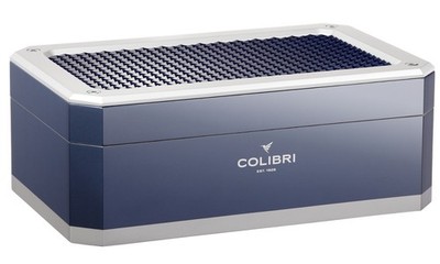 Humidor Colibri Rally blau silber ca 100 Zigarren Digitalhygrometer Befeuchter