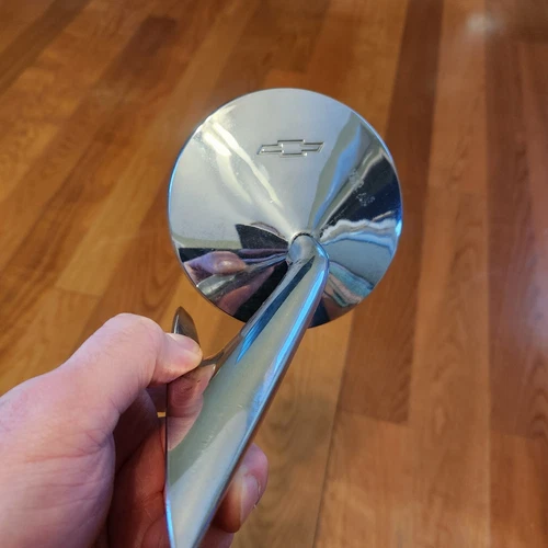 Vintage Chevrolet Chevy Drivers Side Chrome Round Bowtie Door Mirror - No Glass