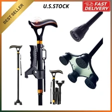 Smart Walking Cane for Seniors – Foldable LED Stick with Alarm, Dual Handles