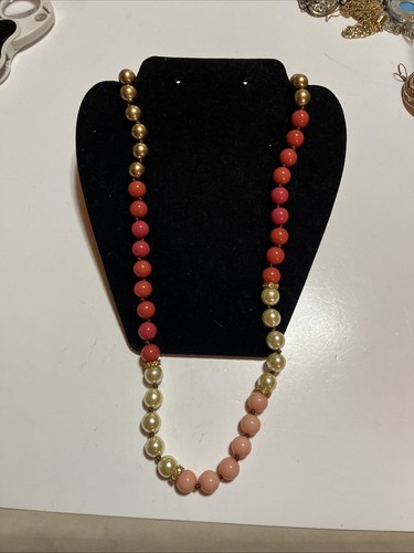 J Crew Goldtone Orange Coral Bubble Bead Balls Necklace 30” - Picture 3 of 6