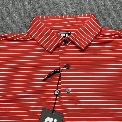 FootJoy Polo Shirt Mens Small Red Striped Athletic Fit Golf Performance Lisle