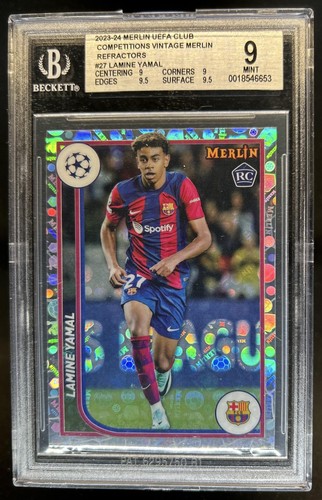 2023-24 Topps Chrome Merlin UEFA Lamine Yamal RC Vintage Refractor #27 BGS 9