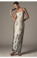 NWT Reformation Frankie Silk Maxi Dress Green Pattern Size 12