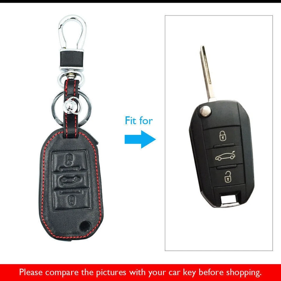 Funda de cuero PU 3 botones control remoto sin llave negra para Peugeot 3008 Foto 2 de 4