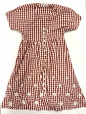 Madewell Women’s Daisy Embroidered Gingham Button-Front Midi Cotton Dress M