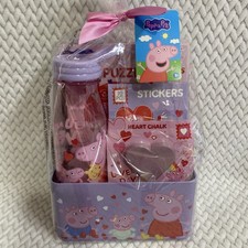 Megatoys Peppa Pig Tin Gift Set. 24-Piece Puzzle, 72 Stickers, 3 Piece Chalk