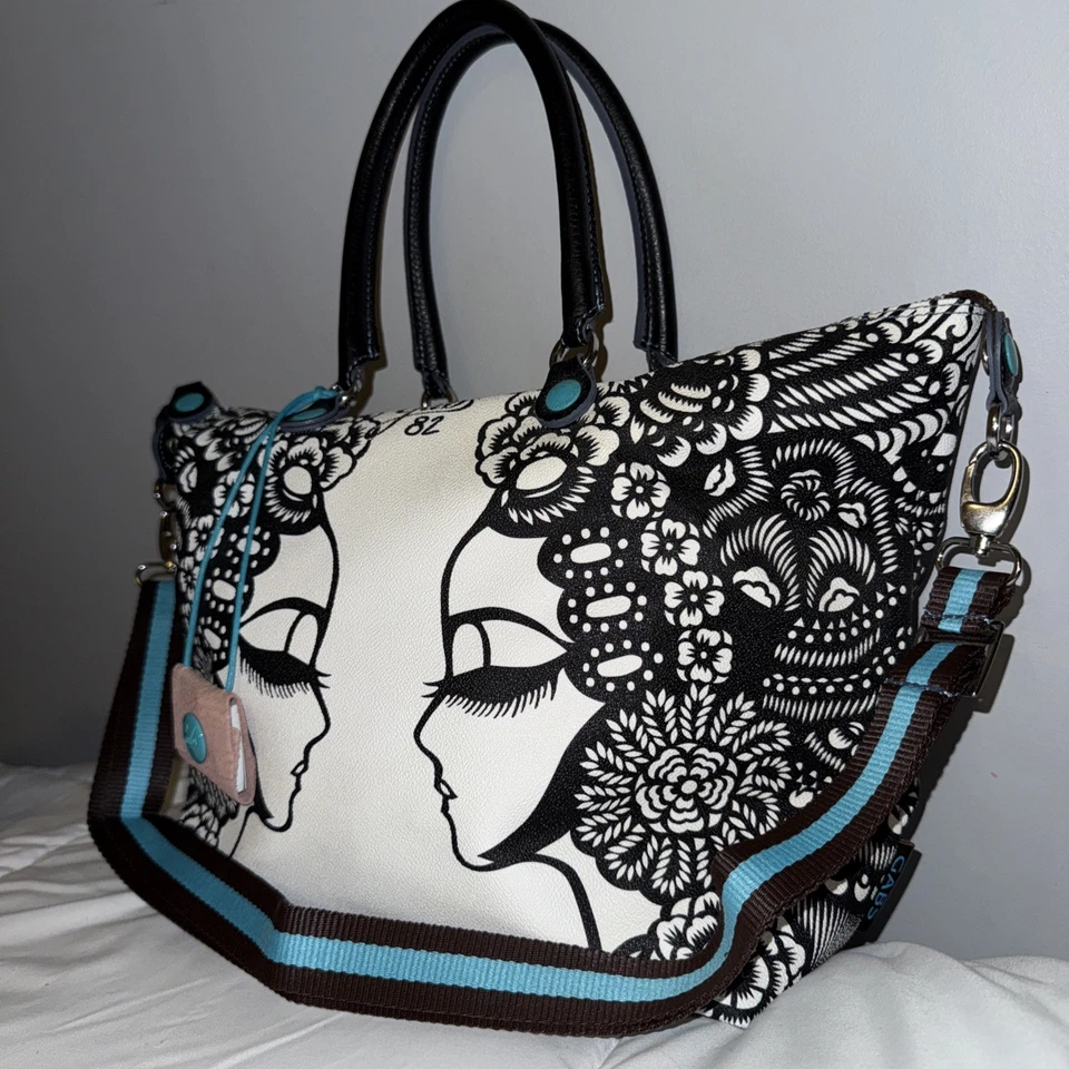 GABS 82 Convertible G3 Large Black White Tote Boho Shoulder Bag Profili B / N - Image 3 of 4