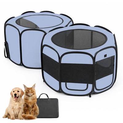 Portable 2-in-1 Dog Cat Playpen with Sunshade Room, Non-Detachable