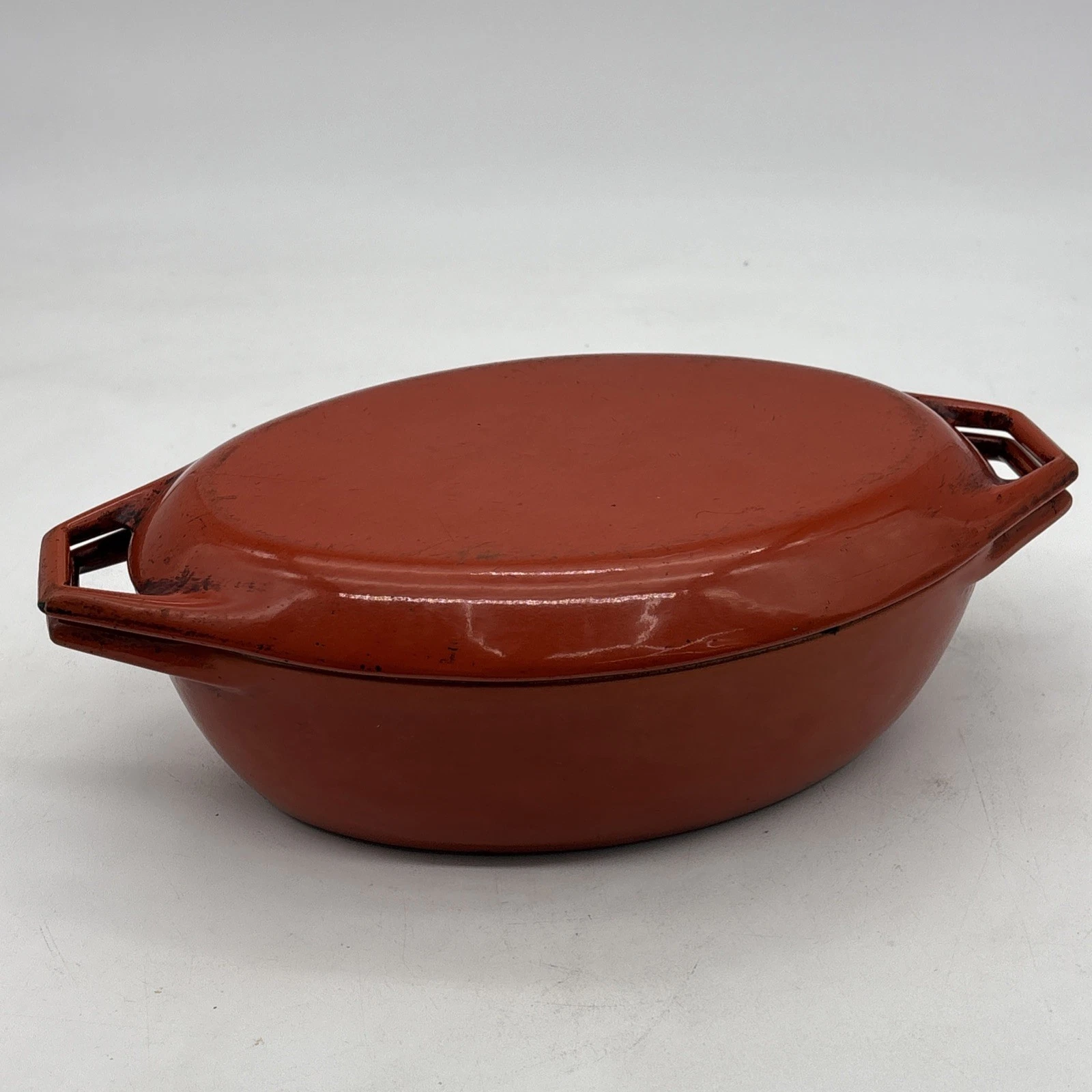 Nacco Denmark C1 Enamel Cast Iron Red Oval Dutch Oven Pot With Lid 11" x 7.5"