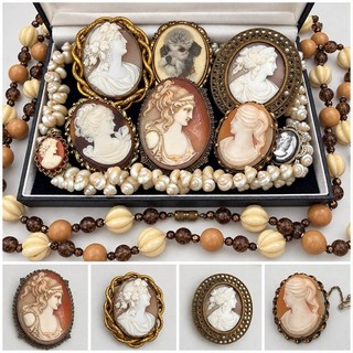 Job Lot Antique Vintage Cameo Jewellery Brooches inc Rolled Gold Shell Necklace