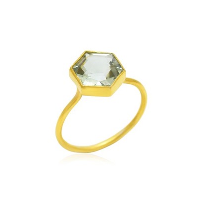Marie Helene de Taillac style Hexagon Green Amethyst mini princess Ring 22k Gold