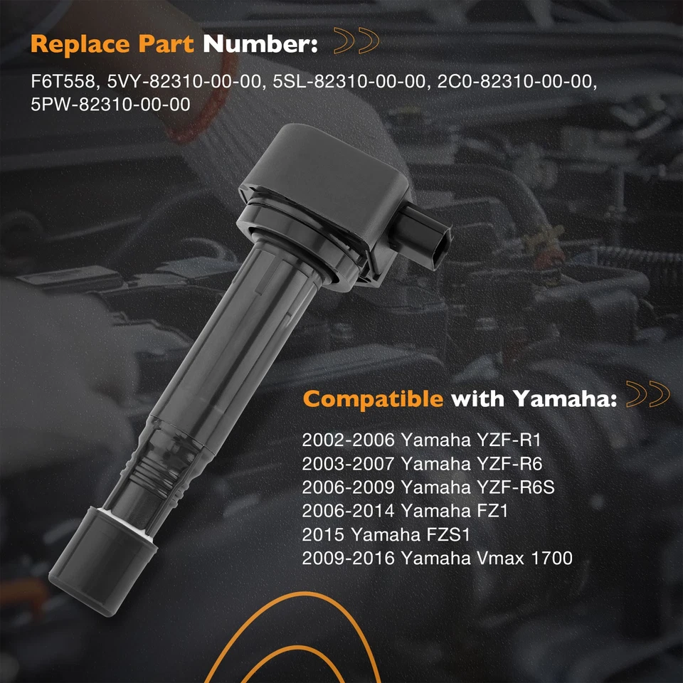 4X Ignition Coil Pack For 02-16 Yamaha YZF R6 R1 FZ1S Vmax 1700 5PW-82310-00-00 - Image 3 of 4