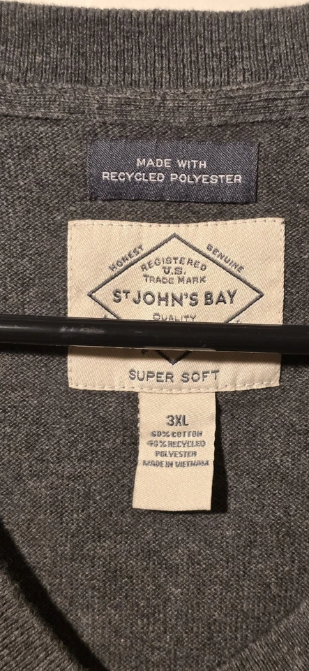 St John's Bay Men's Gray Sweater Vest V-Neck Cotton Blend Big & Tall 3XLT NWT - Image 3 of 4