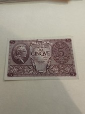 1944 Italy 5 Lire Banknote