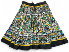 Vintage 1950s Mocambo Mexican Hand Painted Circle Skirt Novelty Print Sequins 12