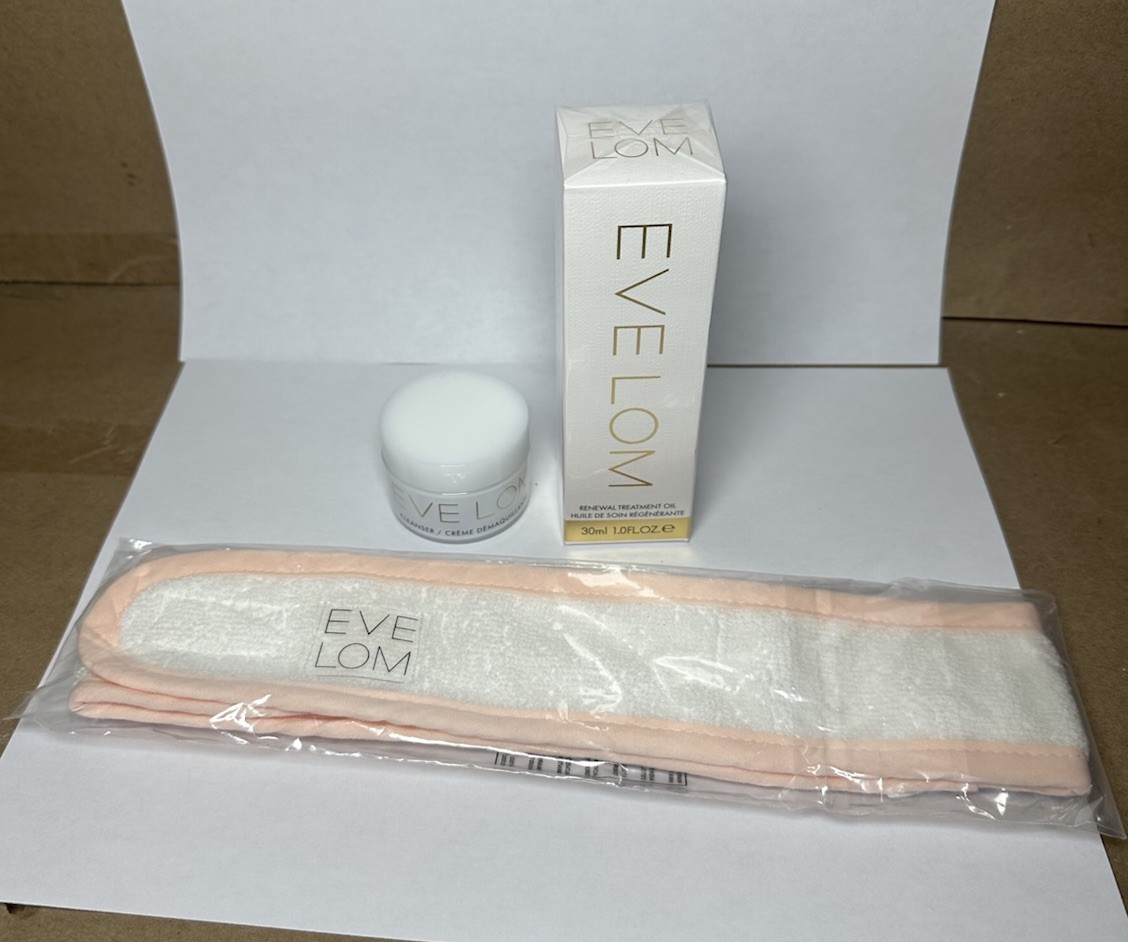 New Sealed Eve Lom Renewal Treatment Oil 1.0 Fl Oz W/ Headband & 0.7oz Cleanser