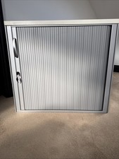 A + Z TOP QUALITY GERMEN TAMBOUR LOCKABLE FILING CABINET SILVER GREY WHITE