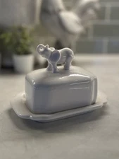 White 🐘Elephant 🐘 Ceramic 1970's half stick butter dish