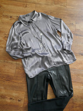 OPUS Bluse Model Fenzy Silbergrau Glänzend Festlich 100% Viskose Gr 44/XL+Kette