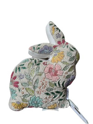 House & Garden Beaded Easter Bunny Rabbit Shaped Pillow 15 x10  Floral New
