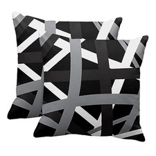 Set of 2 Throw Pillow Cover Gray Black 22" x 22" Pack of 2 Black White
