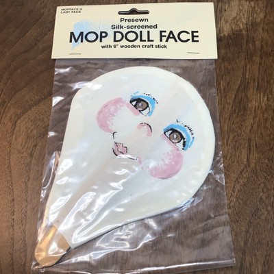 NOS MOP DOLL FACE ''Lady Face'' Presewn Silk Screened With 6'' Wooden Craft Stick
