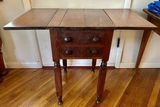 1800's Antique, Solid Walnut, Double Drawer, Double Drop Leaf, Night Stand
