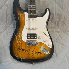 STEVIE RAY VAUGHAN & DOUBLE TROUBLE AUTOGRAPHED GUITAR SIGNED 11/22/1989 W/ COA