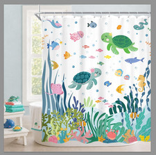 Kids Shower Curtain Cute Sea Ocean Underwater Turtle Boy Bathroom Decor Set 60