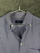 Canali Dress Shirt Mens 39 15.5 Blue Check Italy Button Down Cotton Business
