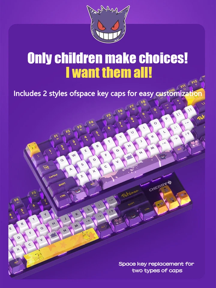 Cherry Pokémon Gengar MX8.2 XAGA Wireless MX2A Red Switch Mechanical Keyboard - Image 3 of 4