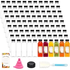 Moretoes 128pcs 16oz Plastic Juice Bottles with Caps, Bulk Clear Reusable