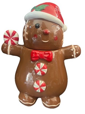 Hand Painted Peppermint Gingerbread Man Cookie Jar. CUTE