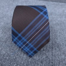 Cremieux Tie Mens Black Blue Silk Shadow Plaid Necktie Print Made In USA