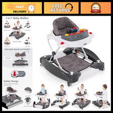 5-in-1 Baby Walker  Rocker, Adjustable Height, Music Tray, Washable Cushion, Fo