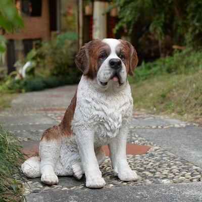 Lifelike Saint Bernard Garden Statue Dog Garden Yard Lawn Decor