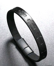 Artificial Black Leather Bracelet with Crosses